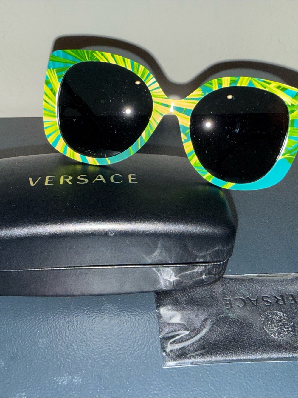 Versace Women's Tropical Green Pattern Oversized Sunglasses